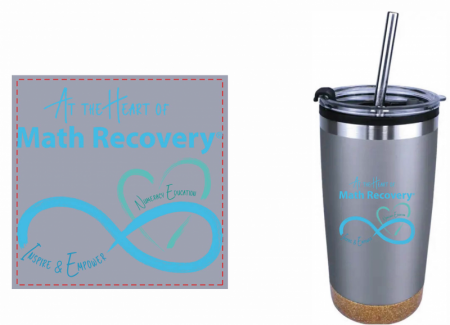 NEW: Tumbler, 20oz. Metallic Silver with Cork Bottom, re-usable straw, and flip lid. At the Heart of MR Logo Imprint